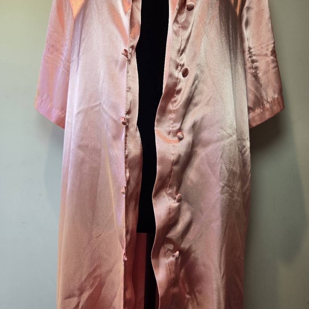 Vintage Women's Pink Satin Button Down Long Sleep Shirt Nightgown Large - Picture 3 of 11